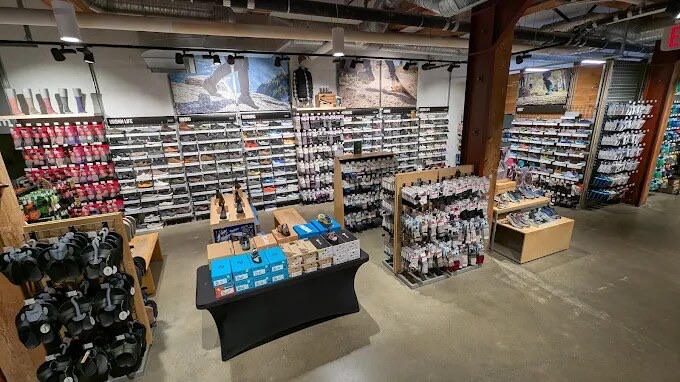 Wide polished concrete retail floor.