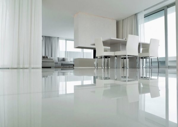 white polished concrete floor