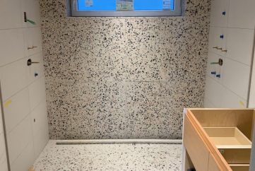 Victoria Stone Design takes on select terrazzo tile manufacturing projects. We can back our terrazzo mix up with UHPC, enabling them to be used in exterior applications as well.