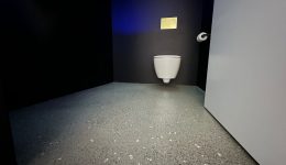 unique bathroom with polished concrete floor